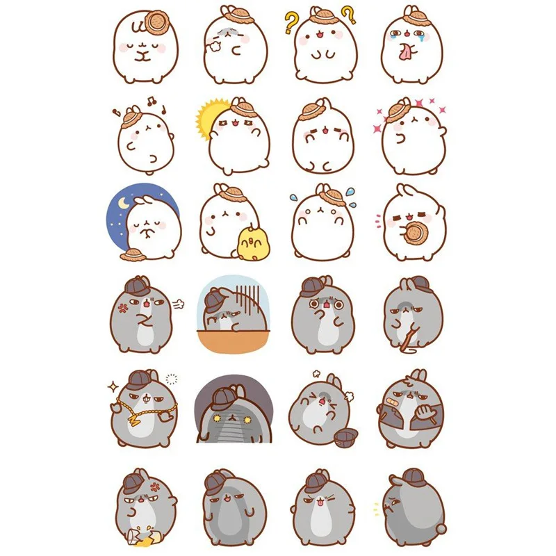 

2 PCS Kawaii Korean Molang Rabbit Scrapbook Bullet Journal Stationery Stickers Planner Calendar Agenda School Art Craft Supplies