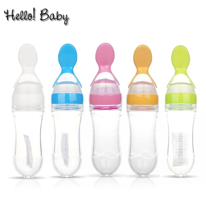90ml Extrusion Type baby feeding bottle With Spoon Silicone Infant Food Supplement Rice Paste Feeding Bottle