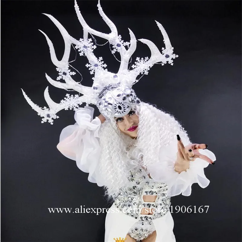 Nightclubs DS White Christmas Antlers Queen Costumes Christmas Party Costumes3