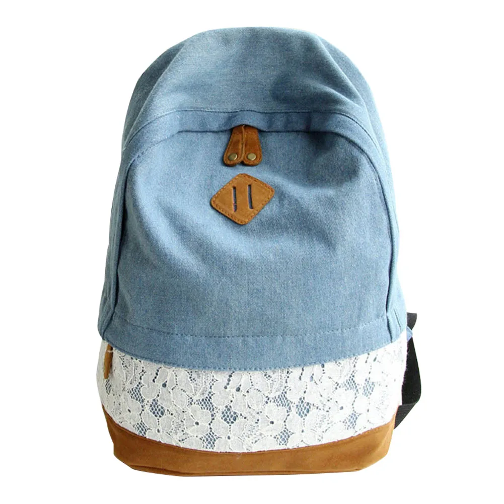 

Girls Women Canvas School Bag Travel Backpack Satchel Shoulder Bag Rucksack LOT #4 Light Blue