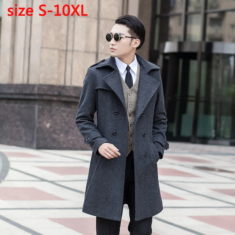 Новое поступление, шерстяное пальто, мужское, средней длины, высокое качество, двубортное, размера плюс S-3XL 4XL 5XL 6XL 7XL 8XL 9XL