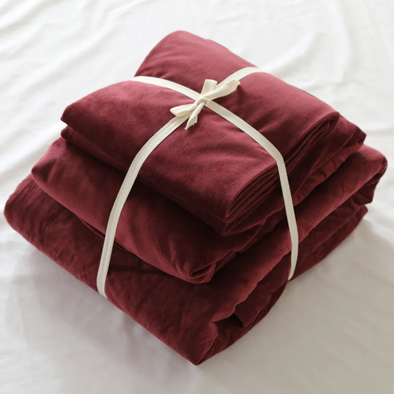 Soft Solid Colors Anti Static Velvet Bedding Set with Conductive Fibers
