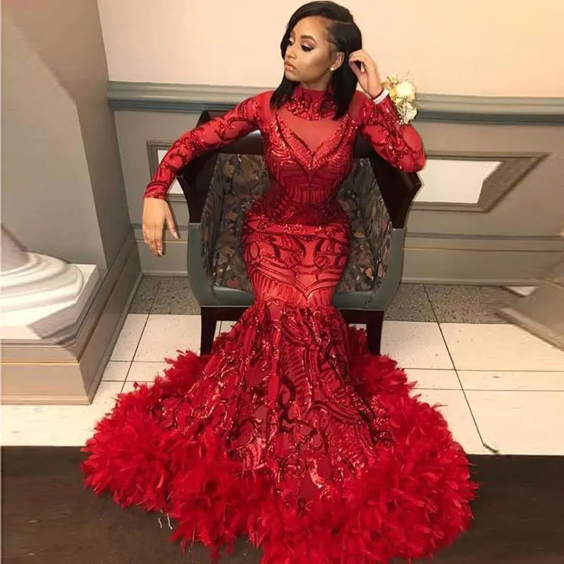 

New arrival Elegant Evening Dresse Formal plus size Party Gown 2019 vestido noiva sereia Feathers sequins long prom party