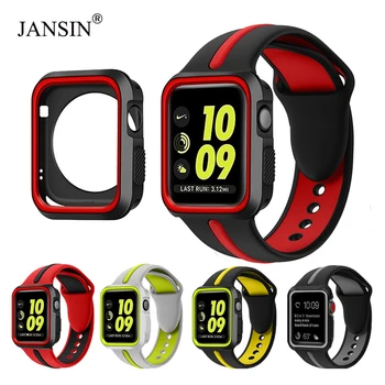 

JANSIN case+Strap for apple watch series 4 3 2 1 Silicone band Bracelet screen protector for iWatch 38mm 42mm 40mm 44mm cover