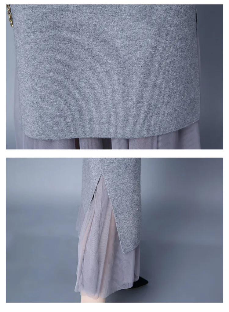 Winter Autumn knitting beading sweater and lace skirt suit women details (3)