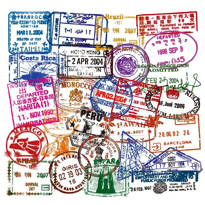 

50pcs Graffiti Stickers Transparent Postmark Travel Retro Stickers Scrapbooking Guitar Skateboard Brand Waterproof Kids Stickers