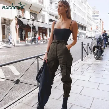 

SUCHCUTE Women's Pants In a Cargo Plus Size Female Joggers Clohes Gothic Harajuku Streetwear Summer 2019 Korean Style Trousers
