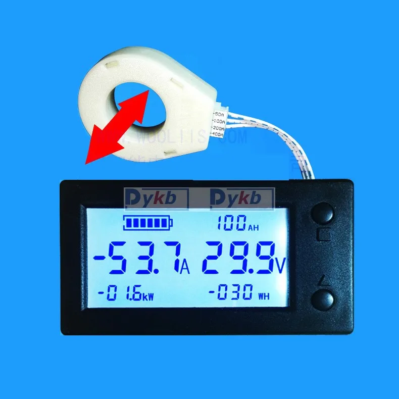DC300V 100A 200A 400A LCD Hall Effect Coulometer Voltmeter Ammeter Sensor Meter 