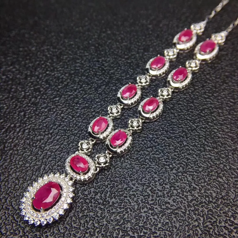 Collier pendentif mode Diana ronde rouge rubis naturel S925 argent collier de pierres précieuses na