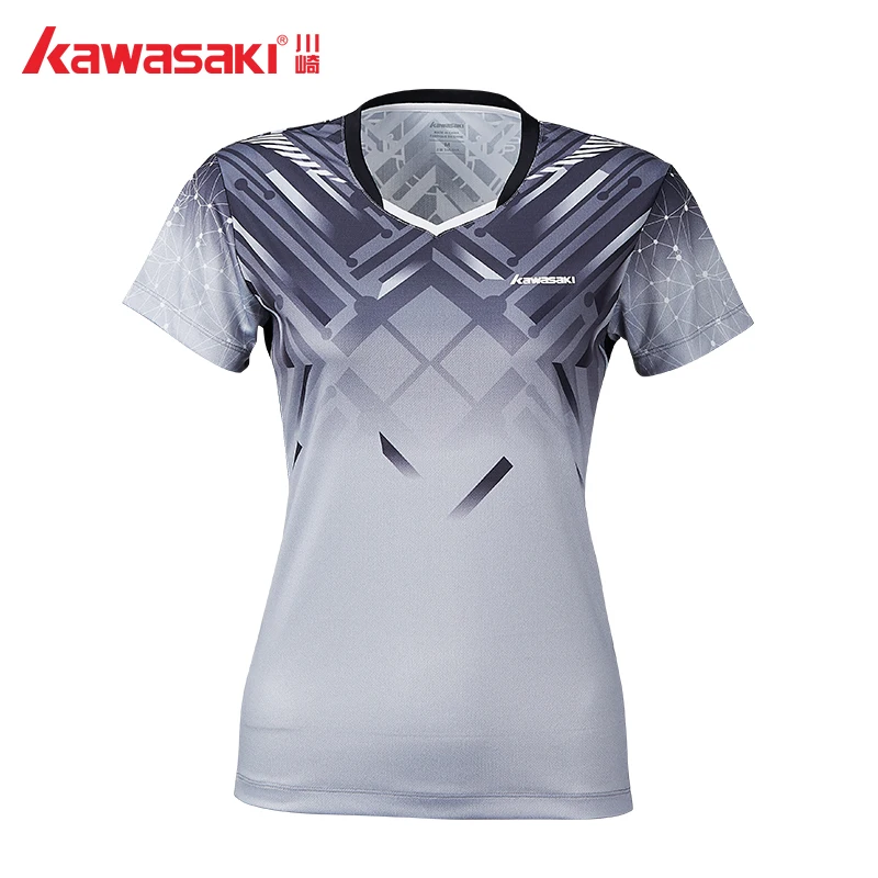 Оригинальные Kawasaki футболки для бадминтона для женщин с v-образным вырезом дышащие быстросохнущие Бадминтон Спорт футболки ST-S2114 - Цвет: Gray