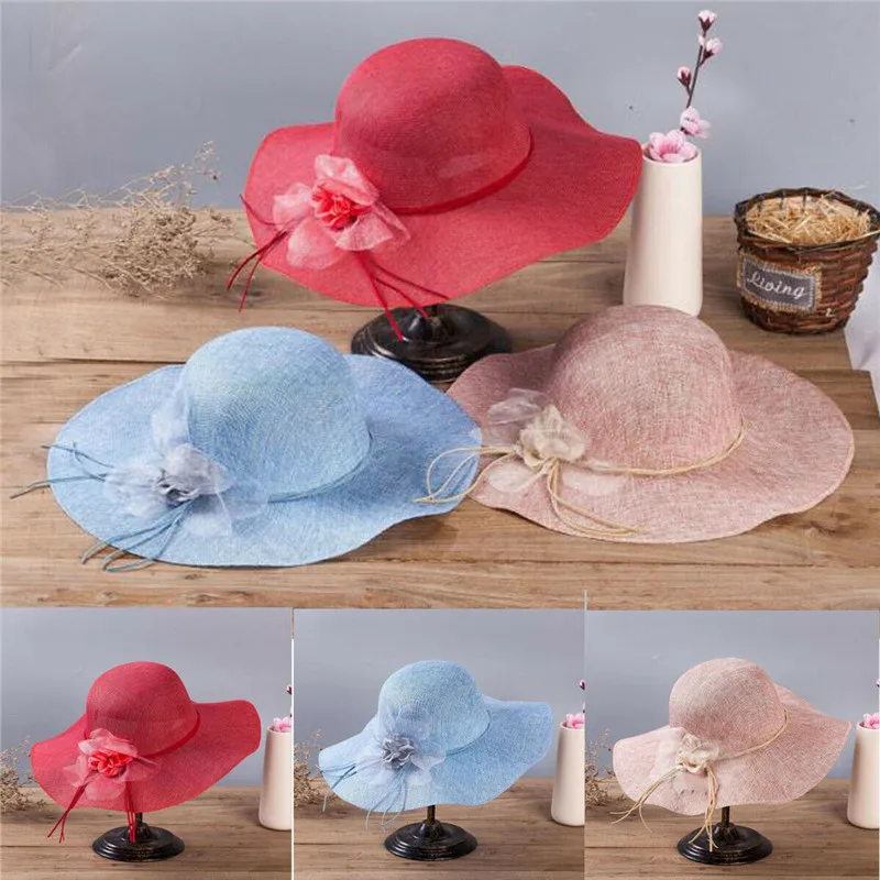 

Hot Summer Flower Floppy Straw Hat Women's Ladies Wide Brim Beach Hats Sun Foldable Cap NEW