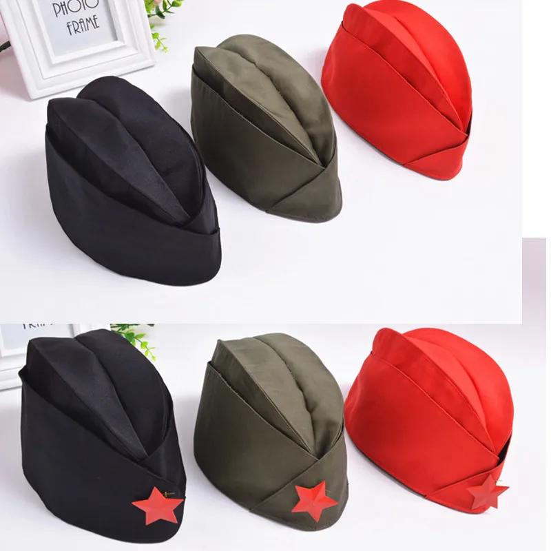 

2018 Russian Army Cap Tricorne Green Camo Bonnet Star Logo Women Sailor Military Stage Performance Dance Hats Chinese Boat Caps