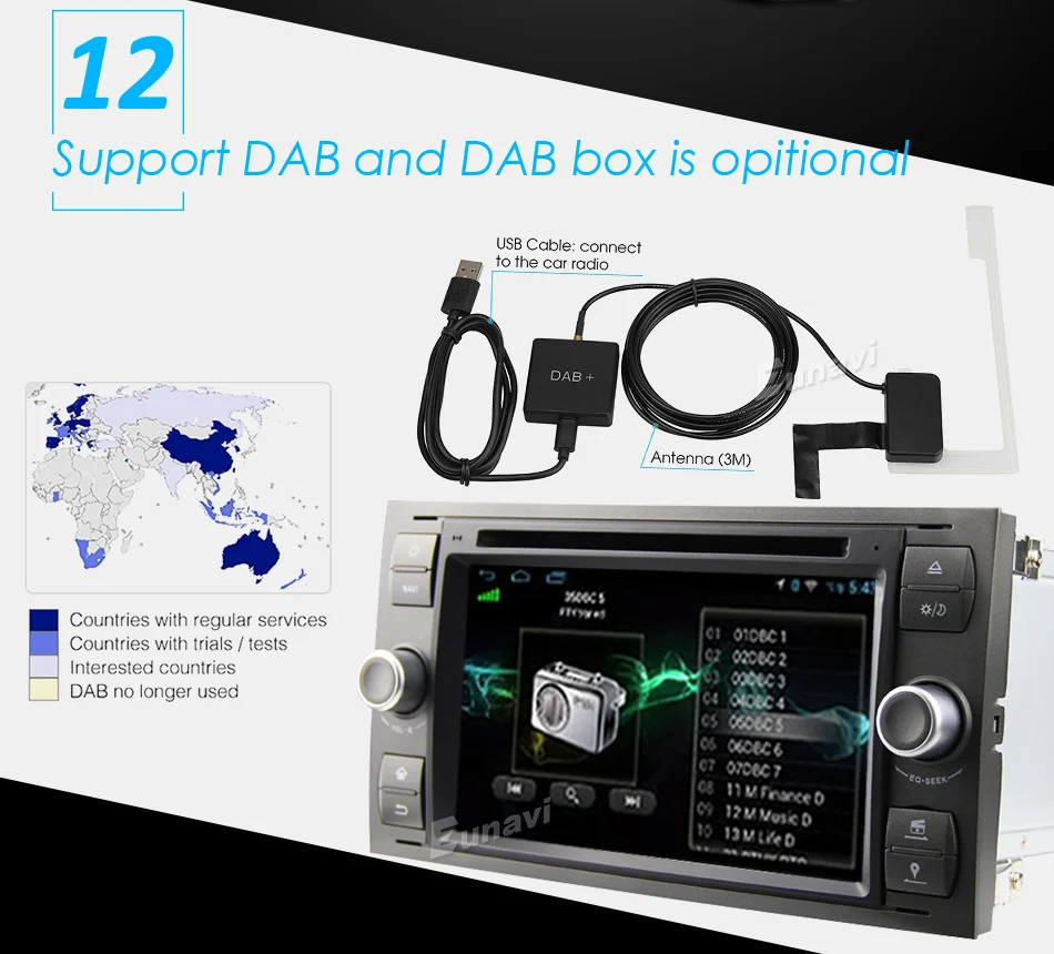 Excellent Eunavi 7" in dash 2 din Android 9.0 Car DVD Player Car GPS stereo OBD2 for Ford C-Max Fiesta Fusion Kuga Mondeo Focus with radio 20
