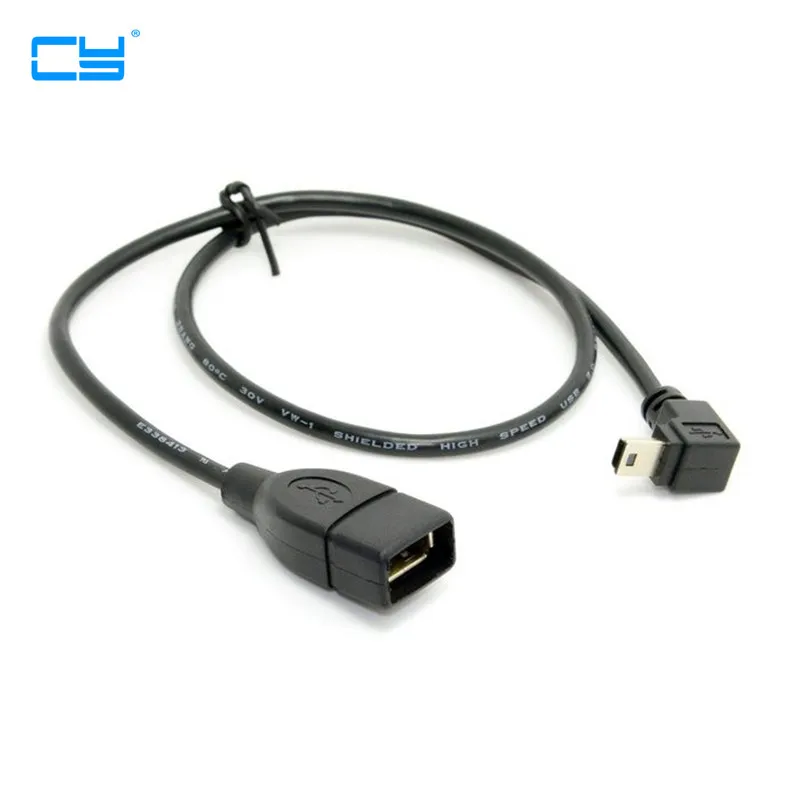 

90 Degree Down Direction Angled USB Mini B 5Pin Male to USB Female OTG Cable 10cm 50cm