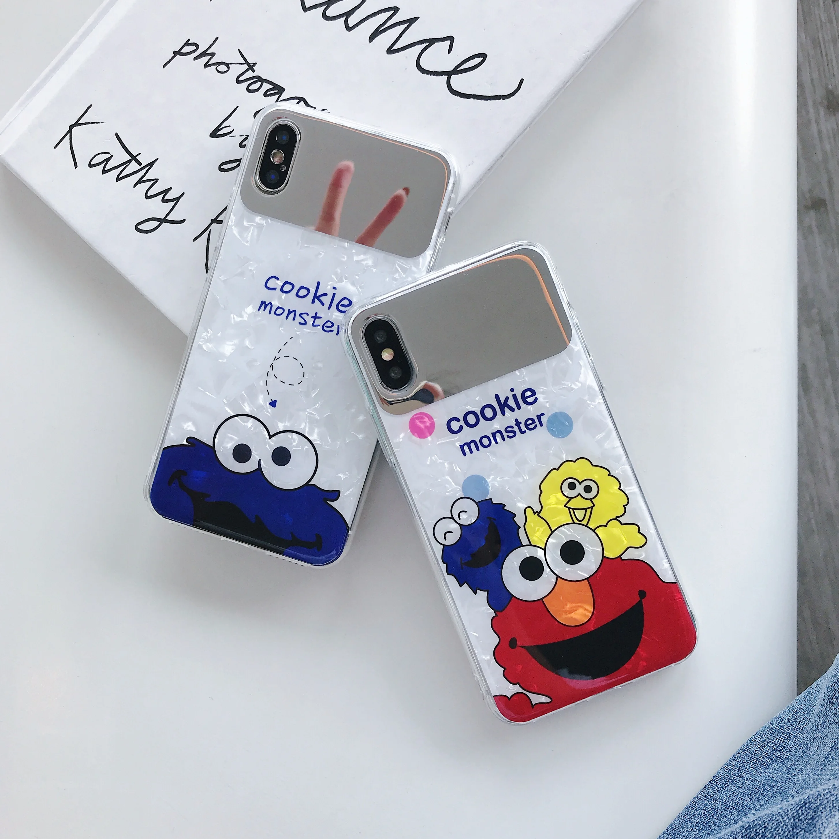 

FastDeng Lovely Cookie monsters patterned phone cases for iPhone 6 7 8 case Mirror Sea shell cover for iPhone X XR XS Max case
