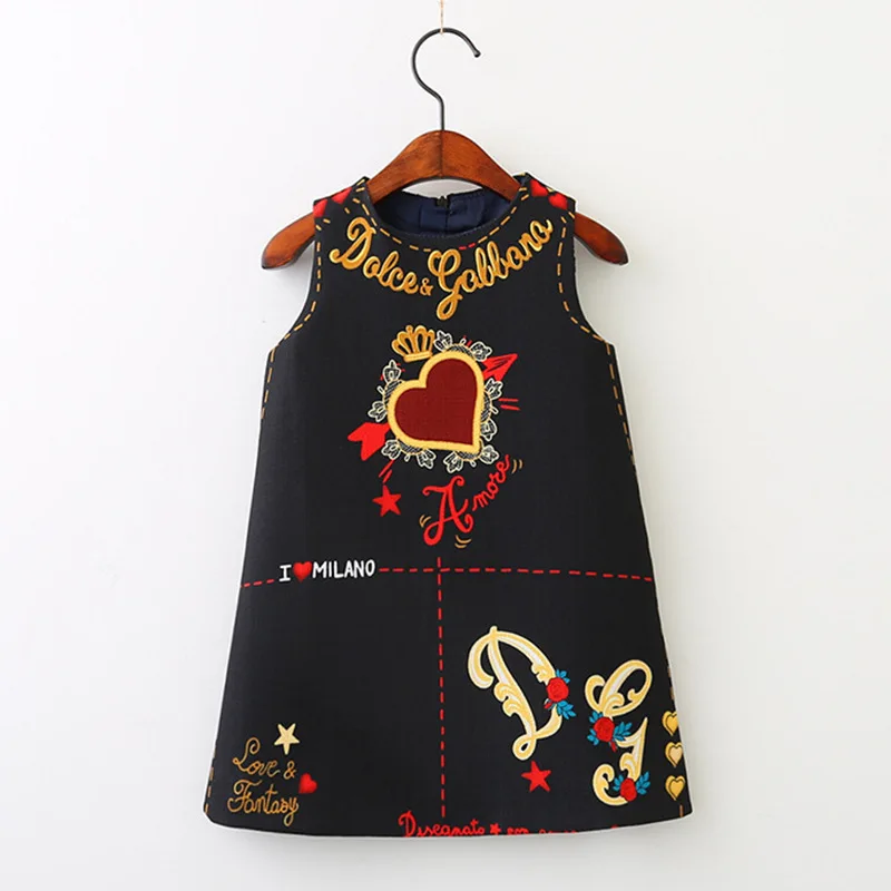 Фото 2019 Baby Girls Sleeveless Dress Letter Clothes Princess Dresses for Girl Embroidered Kid Love Pattern Summer | Детская одежда и