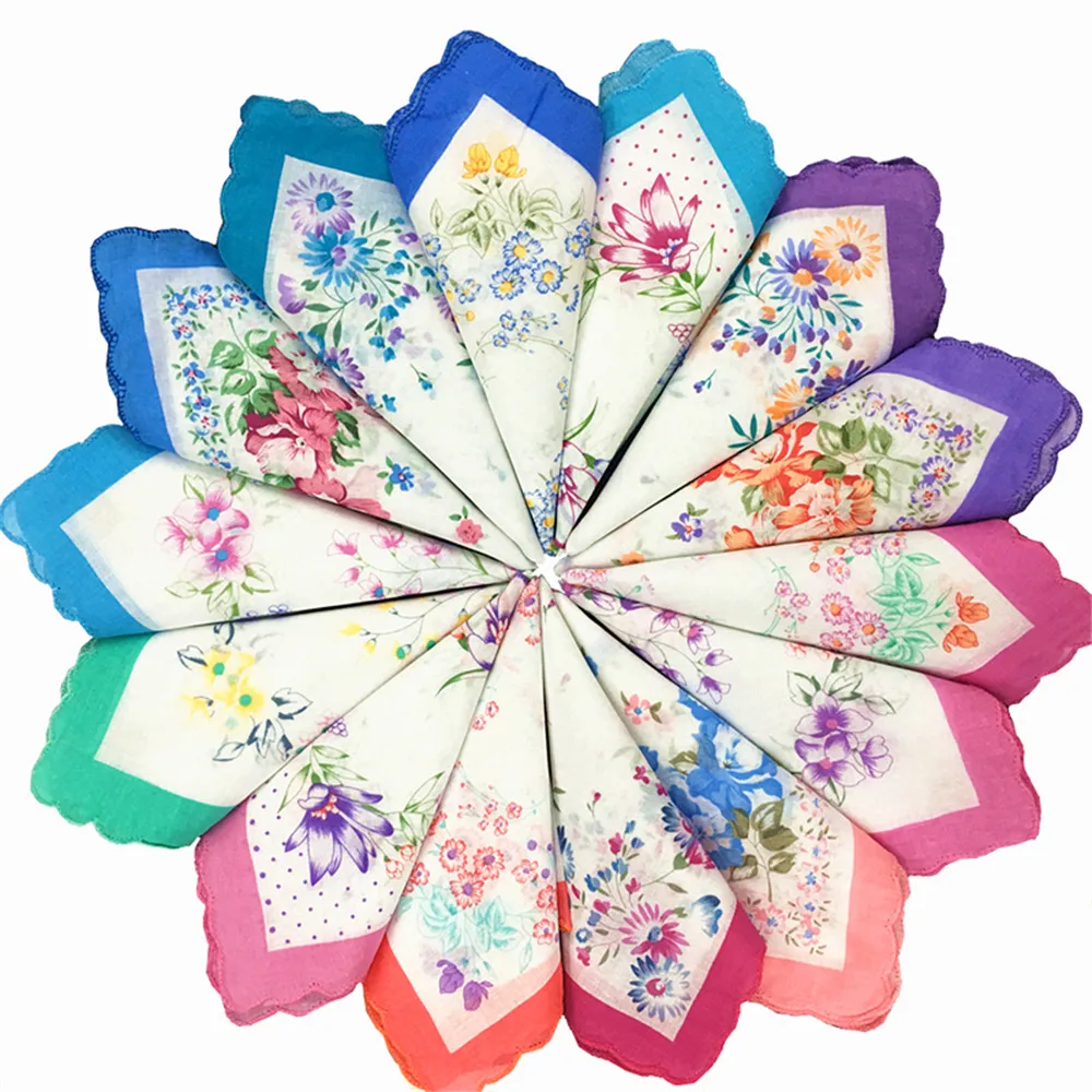 

1pc Randomly Sent Cotton Square Handkerchief Sweat Towel Print Flower Color Embroidered Rim