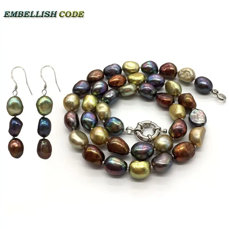 

selling well Stunning small baroque pearls real natural freshwater pearl necklace earring set Peacock yellow brown girl women