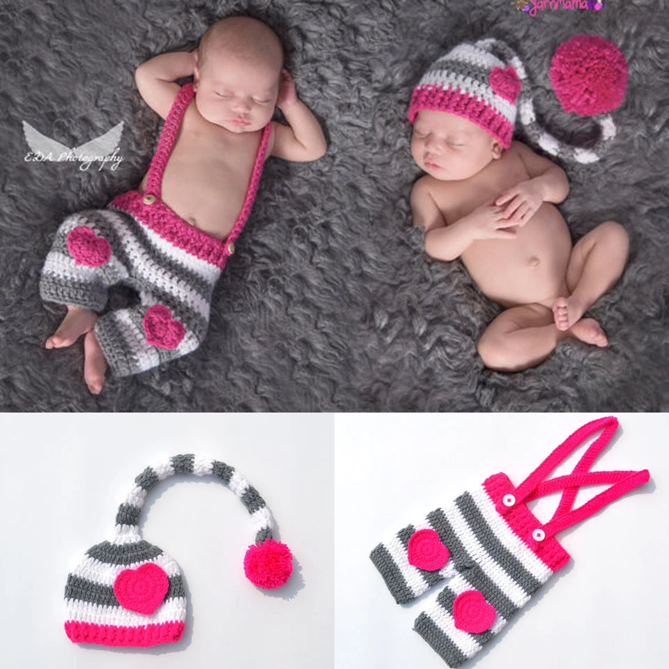 Chapeau Tricote En Crochet Rose Pour Bebe De 0 A 9 Mois Bonnet A Longue Queue Et Pantalon A Rayures Fait A La Main Accessoire De Photographie Pour Nouveau Ne Aliexpress