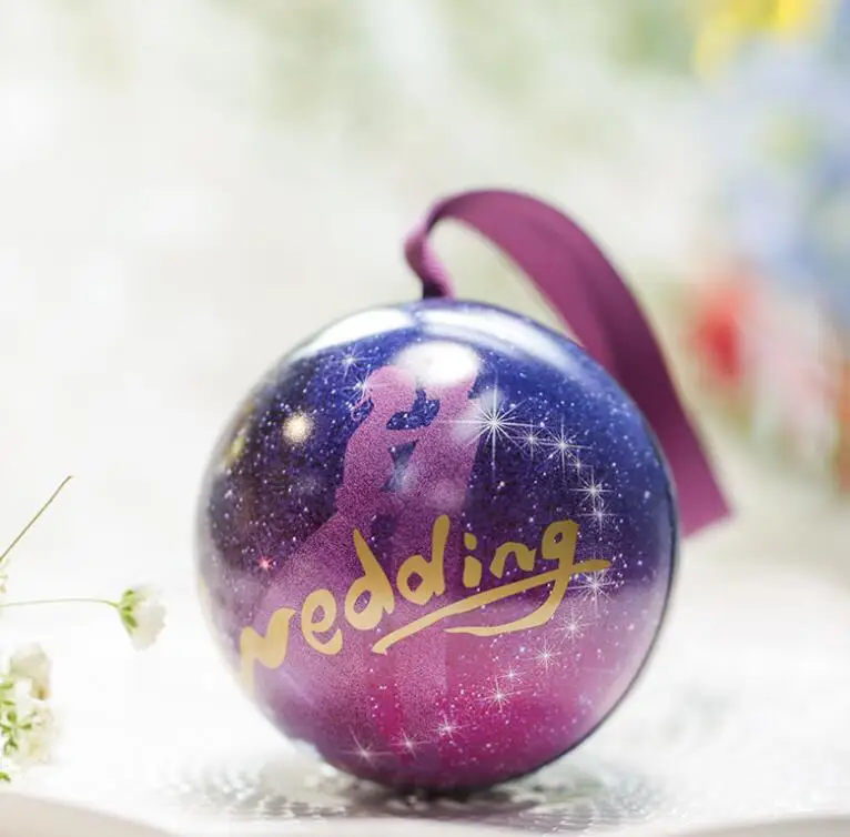 

5pcs 6.8cm european groom bride couple romantic starry sky star sweet love candy gift wedding ribbon Iron ball sugar tin box