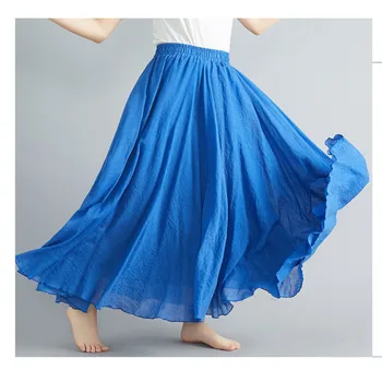 

Womens Summer Linen Cotton Long Skirts Big Size Lady Elastic Waist Pleated Skirt Girls Beach Boho Jupe Longue Modis