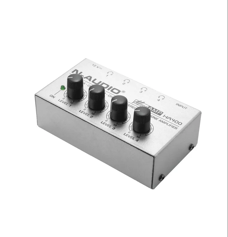 HA400 Ultra-compact 4 Channels Mini Audio Stereo Headphone Amplifier With Power Adapter Silver