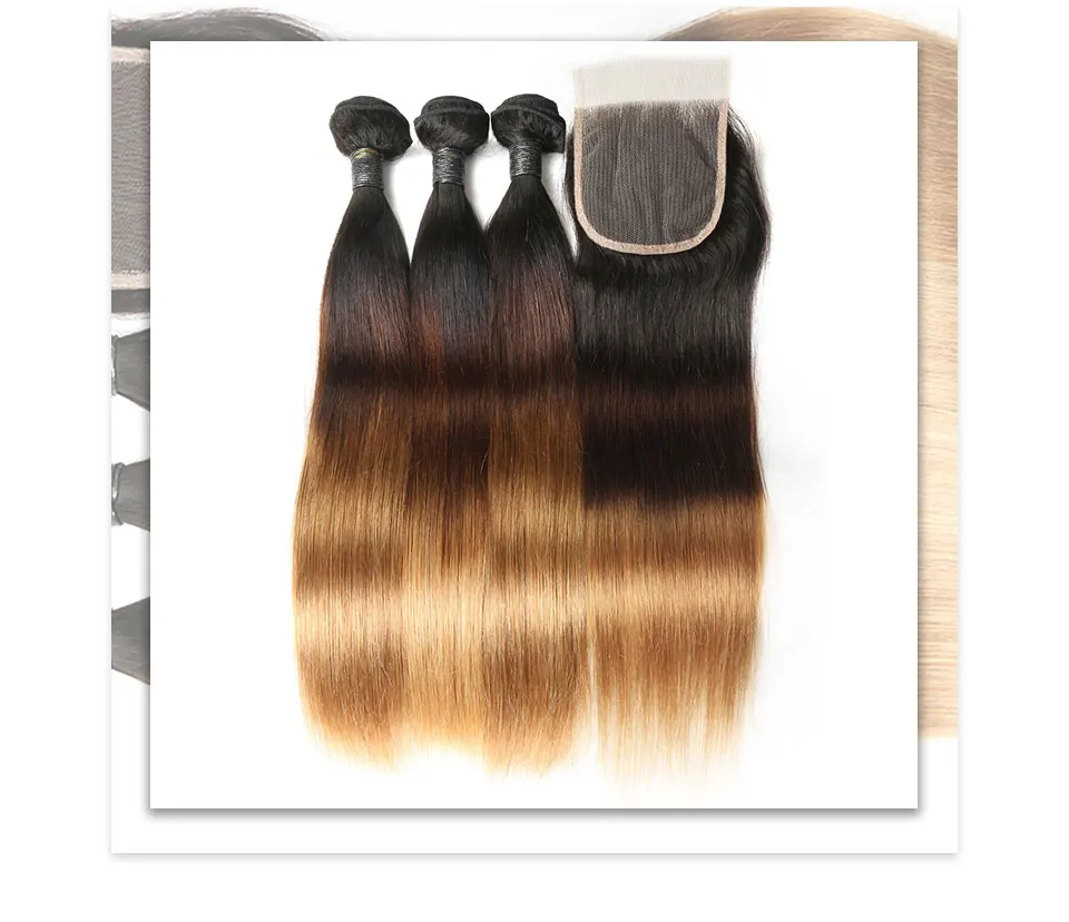 Omre Straight Hair Weave Brazilian Human Hair 3 Bundles With Closure 1B 4 27 Remy Bundles Hair Extensions Zing Silky Hair Vendor (8)