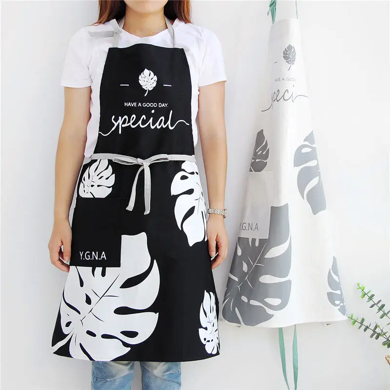 

Cotton Apron Leaf Printed Anti-oil Waist Sleeveless Home Kitchen Restaurant Chef Waiter Aprons For BBQ Cafe Shop Baking 66*80cm