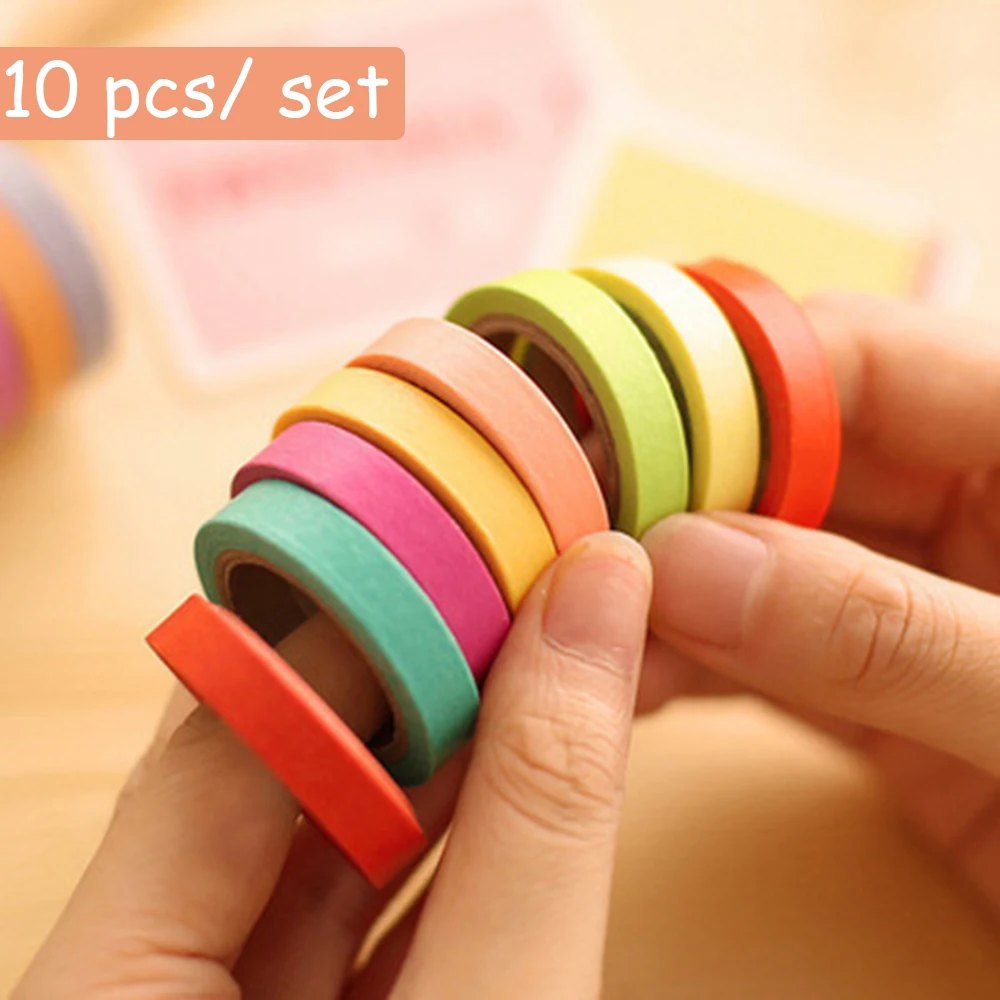 

10Pcs/Set Macarons Masking Washi Tape Set DIY Craft Decor Rainbow Scrapbooking Tape for Diary Album Stationery School Supplies