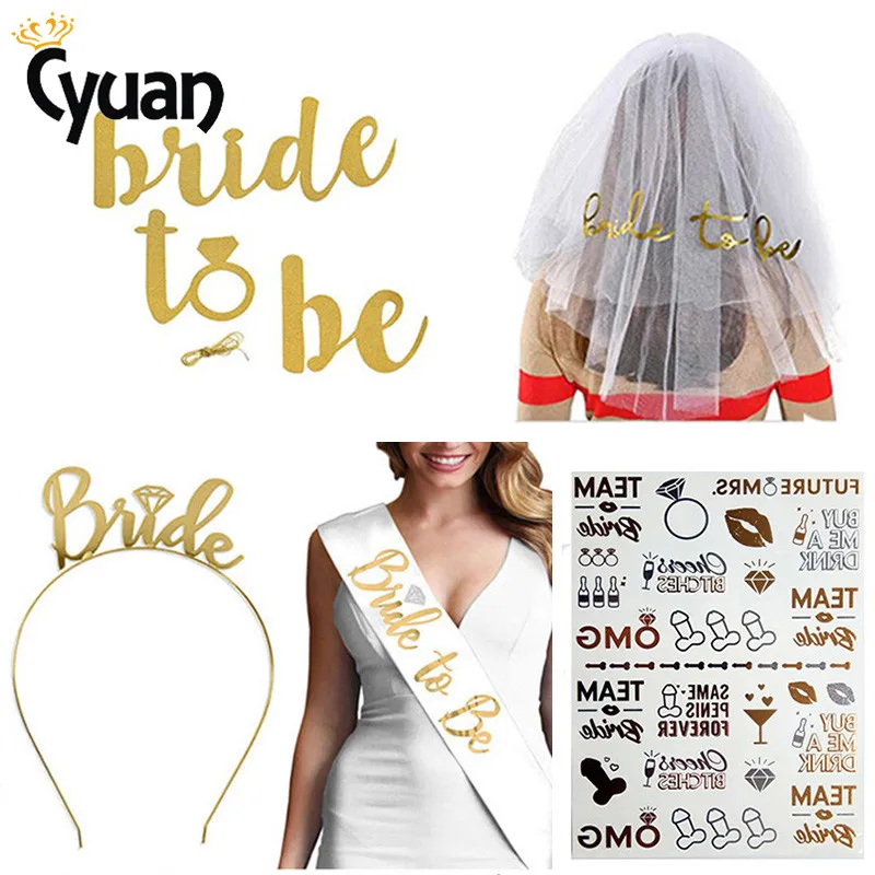 

Bride to Be Satin Sash Bachelorette Party Hen Party Badge Bridal Wedding Veil Crown Bridal Shower Wedding Engagement Decoration