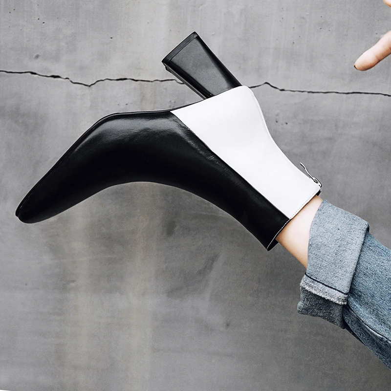 

Bottes femme brand winter shoes women ankle boots genuine leather mixed color ankle boots high heels shoes botas mujer