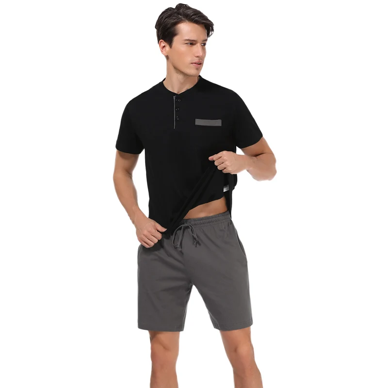 

Hawiton Summer Men Cotton Pajamas Short Sleeve Male Pajama Set Men Sleepwear Suit Casual Bottom Homewear Clothing Nightwear