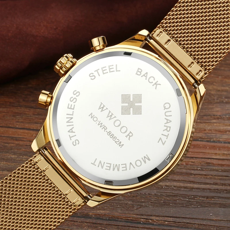 Золотые наручные часы мужские Топ люксовый бренд водонепроницаемые деловые мужские часы золотой хронограф водонепроницаемые наручные часы