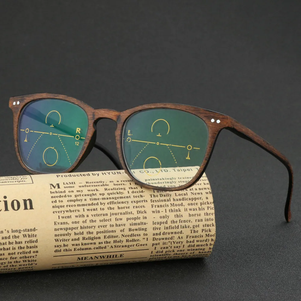 

Retro Faux wood grain frame Intelligence Progressive Multifocal Commercial Reading Glasses Bifocal +1 +1.25 TO +3