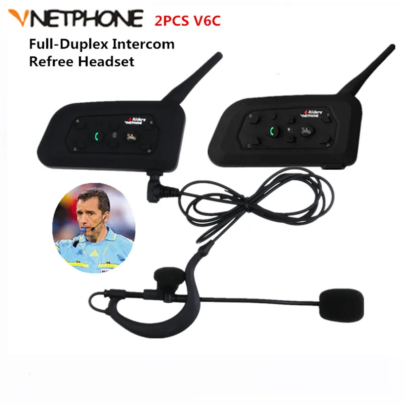 Vnetphone 2PCS 1200M Wireless Bluetooth Intercom Full Duplex Two-way Football Referee Coach Judger Arbitration Earhook Earphone |