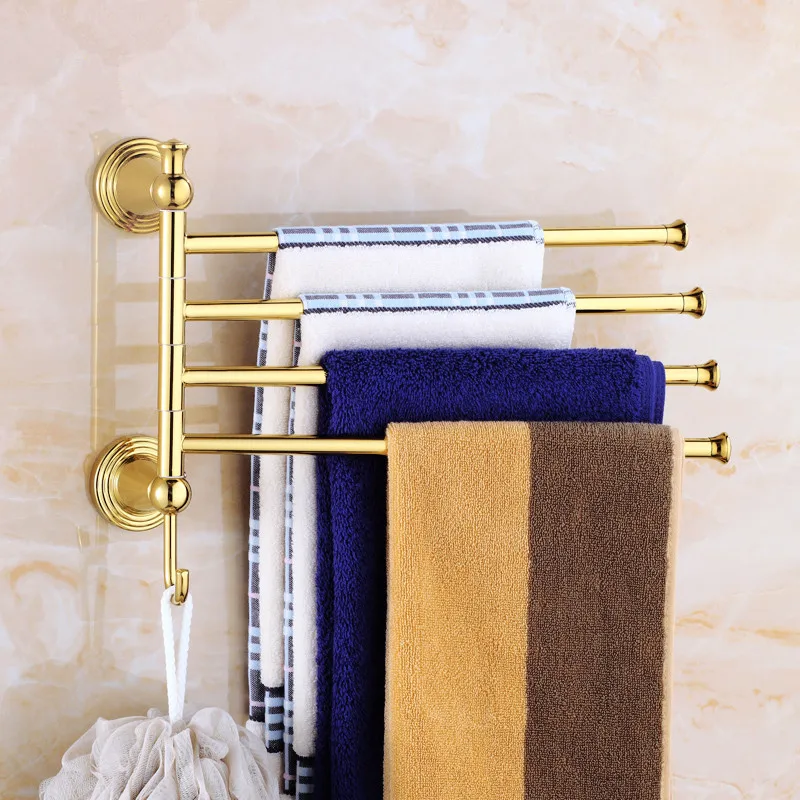 

Folding Movable Bath Towel Bars Copper Bathroom Towel Racks Antique Towel Hanger Wall Mounted 2-4 Layers Rotatable Towel Holder
