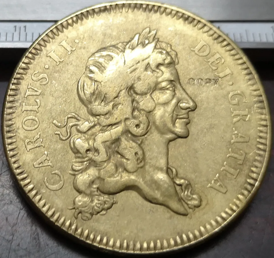 

1672 England 5 Guineas - Charles II .9999 pure Gold Plated Copy Coin