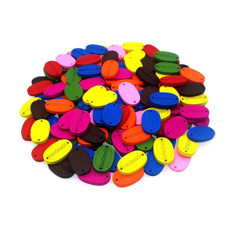 

50PCs Wood Sewing Button Scrapbooking Oval Hand made Word Multicolor Mixed Two Holes Costura Botones Decorate 19x12mm W2028