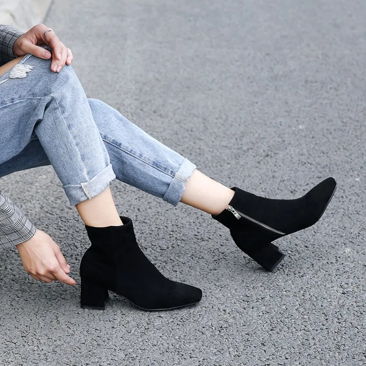

Big Size 9 10 11 12 boots women shoes ankle boots for women ladies boots shoes woman winter Square zipper plain Martin boots