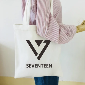 

Seventeen Shoulder Bag Kpop Inverted triangle 17 logo funny Tote Cotton Women Summer Bag Fashion Fans Shoulder Bag High Quality
