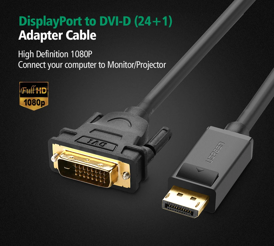 Ugreen Displayport DP to Female DVI кабель HD 1080P позолоченный с защелками для подключения видеокарт/Apple PC Projecto