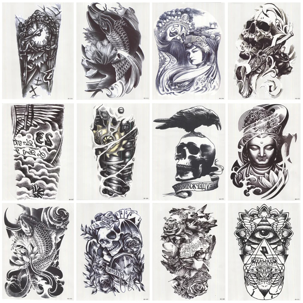 New Fashion 12 Sheets  Fake Temporary  Tattoo  Sticker 3D Arm 