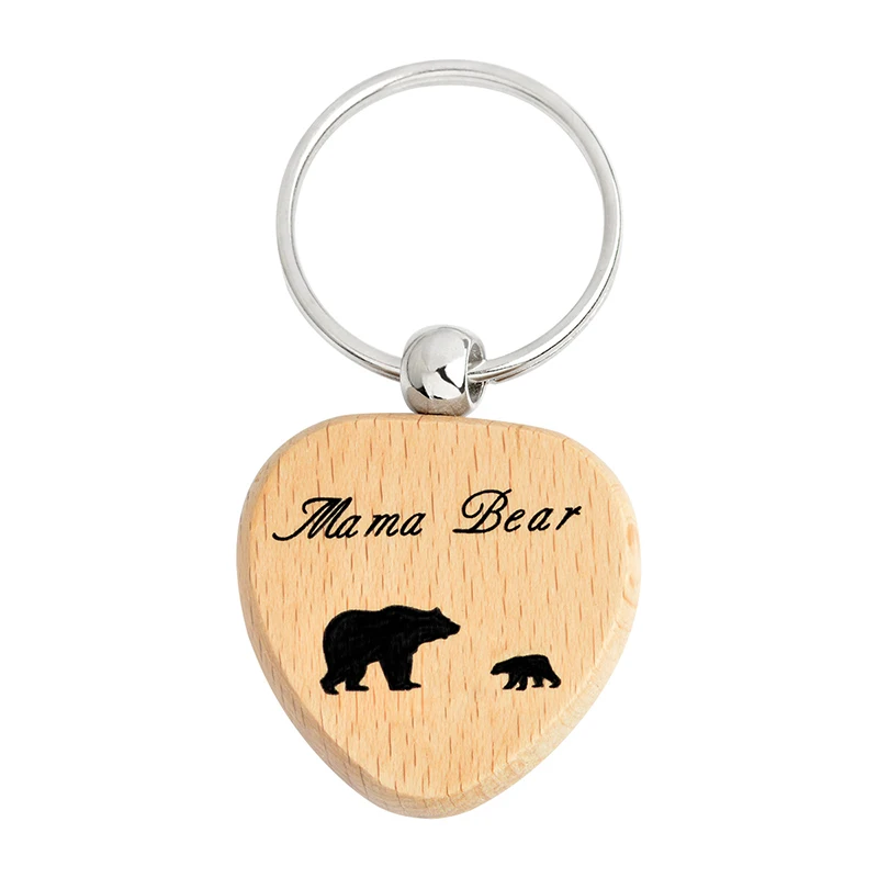 Gift Wooden Carved Mama Bear Key Ring Fashion Jewelry Key Holder Key Chain 