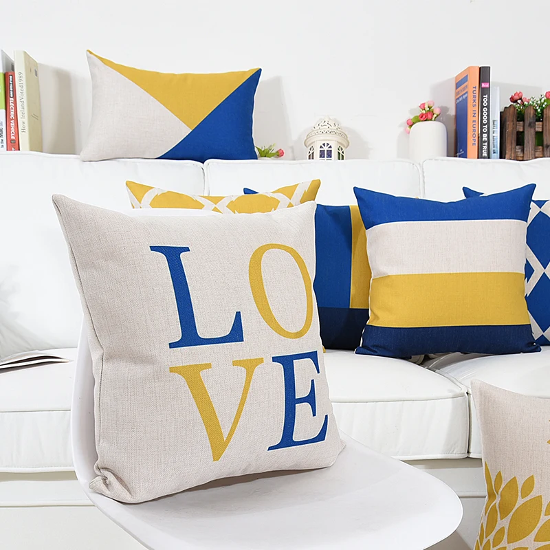 Скандинавский стиль желтый и синий геометрический домашний декоративный мягкий чехол для подушки с надписью LOVE чехол для подушки с принтом Almofadas Cojines