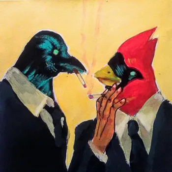 

Modern handmade painting bird and girl portrait on oil canvas for living room decor and wallpaper