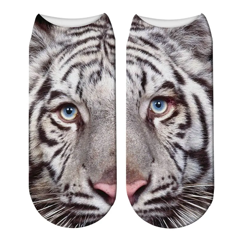 Женские носки с 3D принтом тигра, модные рождественские носки унисекс с изображением головы животных, женские забавные короткие носки с белым тигром - Цвет: 4