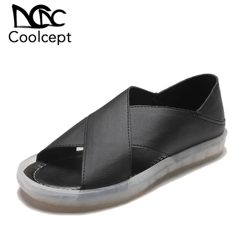 

Coolcept Women Flats Sandals Summer Cross Band Comfort Soft Bottom Lazy Shoes Women 2019 Outdoor Walking Footwear Size 35-39