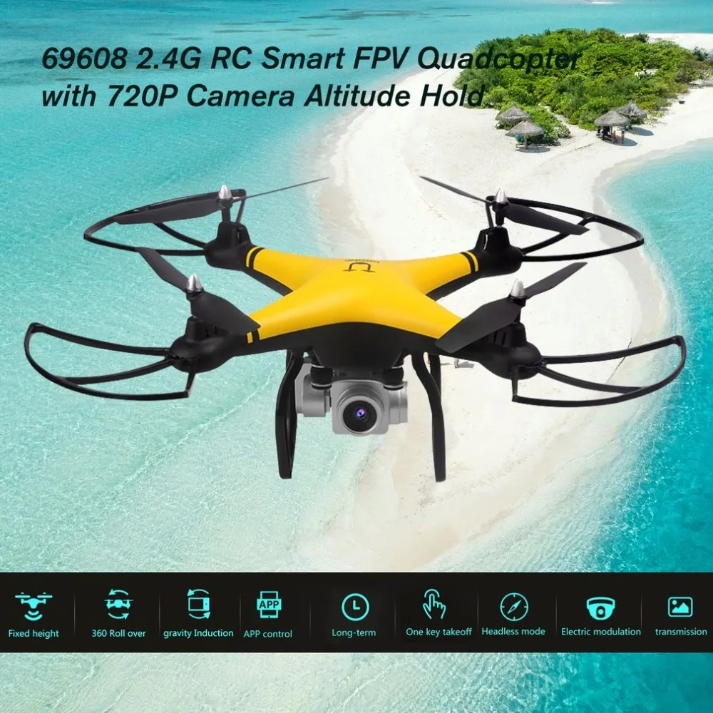 

69608 2.4G RC Selfie Smart Drone with 720P HD Camera FPV Quadcopter Aircraft Real -time Altitude Hold Headless Mode 3D Flip