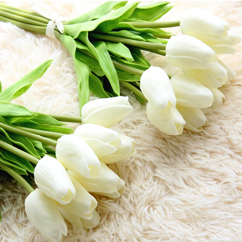 

10Pcs Tulips Artificial Flowers Real touch PU artificiales para decora Bouquet Tulip for Home Wedding decoration Flower
