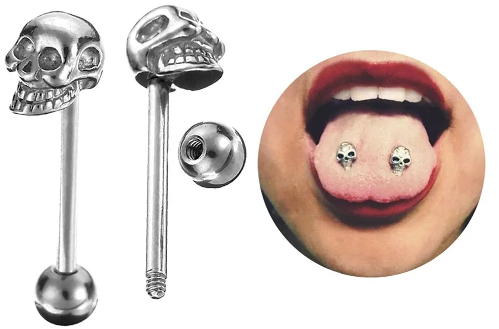 

MODRSA 1Piece Punk Skull Tongue Piercing Stainless Steel Crystal Tongue Rings Barbell Ear Tragus Septum Piercing Body Jewelry